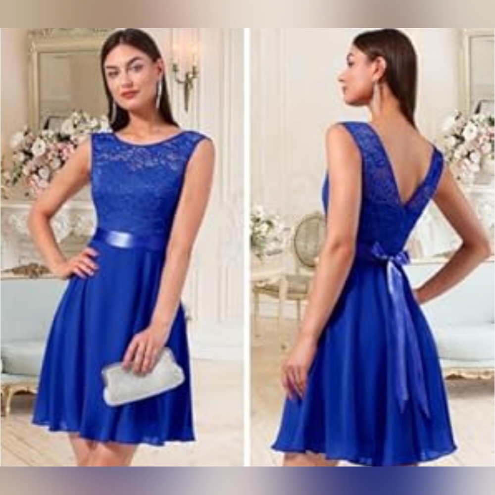 Bery Love Royal Blue With Lace Dress